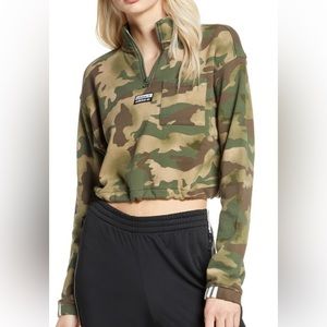 adidas originals crop camouflage half zip sweatshirt
